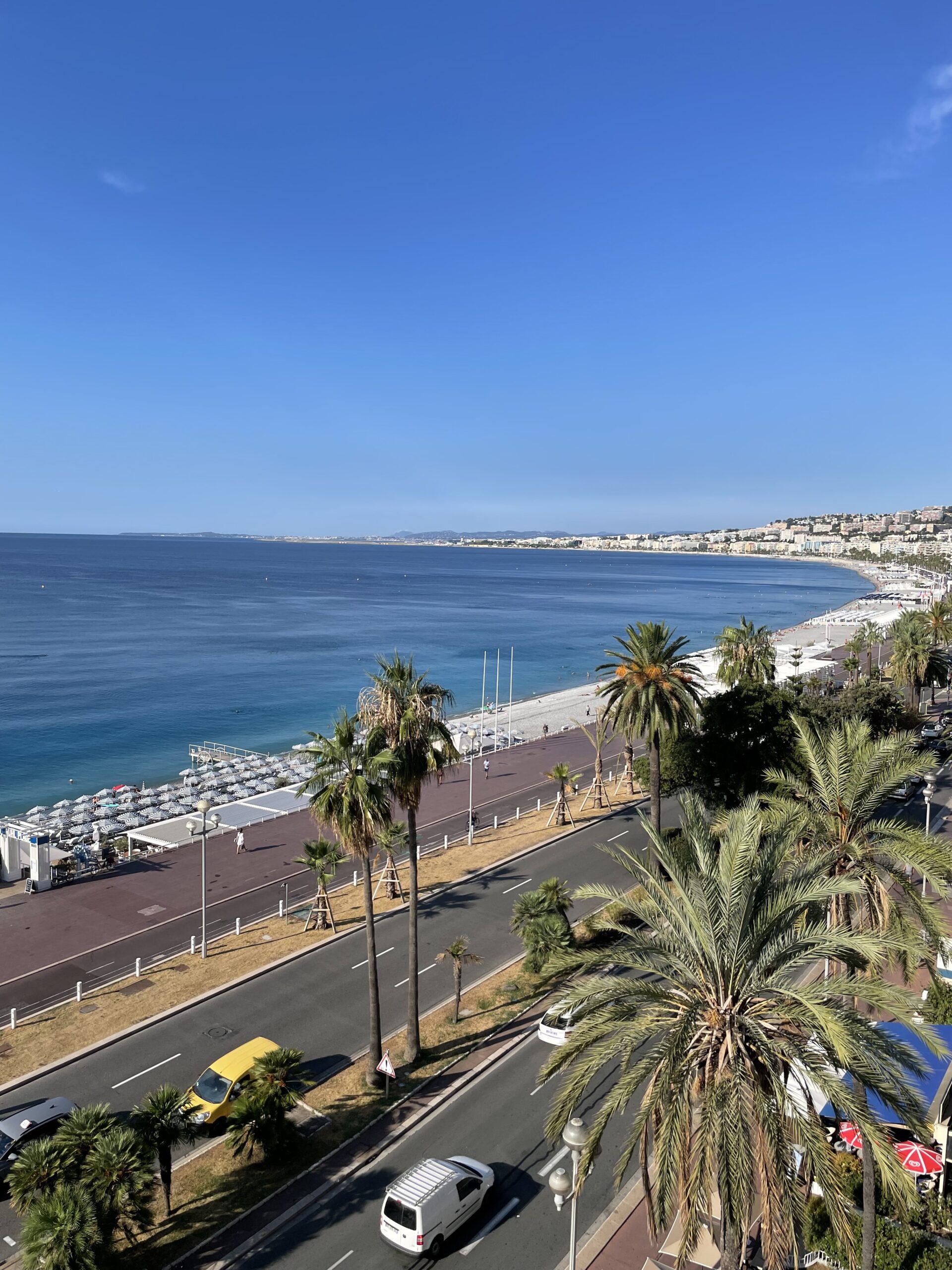 view of beach from a balcony in Nice, France